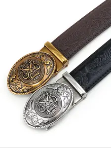 Men's Vintage Dragon Pattern Automatic Buckle Belt, Western Concho Belts, Business Casual PU Leather Belt for Daily Clothing Decor, Trendy All-match & Exquisite Belt for Birthday Gift