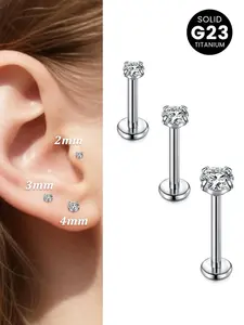 3pcs 16g G23 Titanium Labret Stud, Lip Piercing Nose Studs, Lip Bar Tragus Helix Piercing Jewelry, 6/8/10mm, Unisex Body Accessories