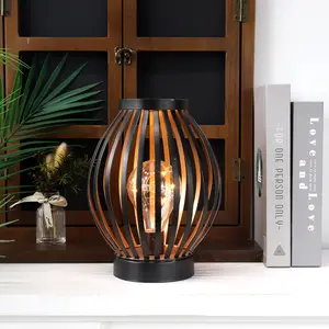JHY DESIGN Metal Cage LED Lighting Accessories Battery Powered 8.7''H Cordless Accent Light with LED Edison Style Bulb Great for Weddings Parties Patio Events Indoors Outdoors Christmas Decorations