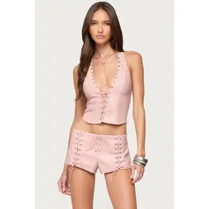 Elisha Lace Up Faux Leather Halter Top