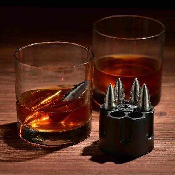304 Stainless Steel Bullet Shape Whiskey Stones Gift Set - Solid Metal, Ice-Free Chill, Multiple Stones, Taste-Safe Kitchenware Bar Accessory - Festive Party Gift for Men, Birthday Present for Dad