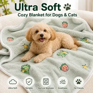 Cute Plush Pet Blanket for Dogs & Cats, Soft Warm Washable Puppy Cat Sleeping Mat, Cozy Flannel Blanket for Pets