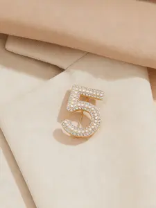 Creative Niche Pearl & Rhinestone Digit Brooch, Alloy Material, Versatile Suit Accessory, Shirt Lapel Flower Pin, Daily Wear & Gift Idea