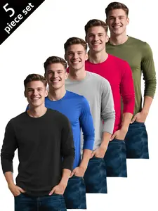 5pcs Men'S Quick Dry Long Sleeve T-Shirt Fitness Wear | Ice Breathable Moisture Wicking Training Shirt | Stretch Slim Sports Tops | Running Hiking Outdoor