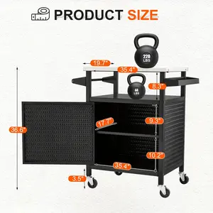 Heavy-Duty Outdoor BBQ Grill Cart with Storage Cabinet - Black Metal Pizza Oven Table, Stainless Steel Top, Includes 4 Hooks for Camping, Backyard Cooking & Outdoor Kitchen Prep, Mobile Kitchen Prep |   Sleek Modern Design |   Metal Storage Shelves harbor