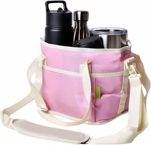 Insulated Drink Carrier Bag for 4 Cups, Reusable Drink Carrier with Handle, Water Bottle Holder with Strap, Family Size 4 Compartment Drink Bag, Water Bottle Holder with Adjustable Strap, Drink Caddy Tote for Travel, Car and Delivery