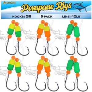 Pompano-Rigs-for-Surf-Fishing-Saltwater-Gear with Double Circle & Wide Gap Hook-6-Pack Surf Fishing Tackle