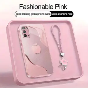 Luxury Faux Brushed Metal Texture Phone Case with Flower Lanyard | Glossy Glass Feel 2D Printed Cover | for [Galaxy Note20] 952