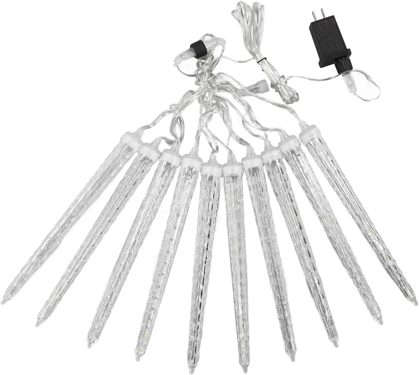 Christmas Icicle Lights Outdoor, 6.6ft 4W 7V LED Meteor Shower Lights IP65 Ice String Lights Christmas Icicle Lights Hanging Crystal Christmas Decoration for Window (White Light)