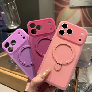 Fashion Candy Magnetic For Magsafe Wireless Charge Case For iPhone 17 16 15 Pro Max 360 Stand Holder Armor Cover