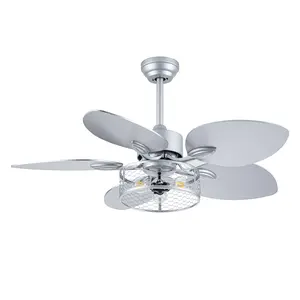 NookNova 42 Inch Silver Modern Ceiling Fan with LED Light, 6 Speed Reversible Quiet DC Motor Remote Control Household Fan for Porch Garage Shop