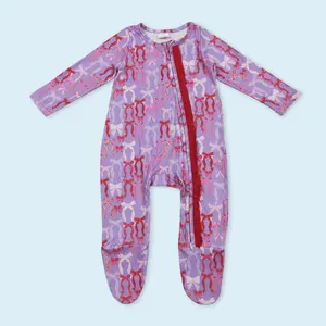 Colorful Bow Infant Baby Girls Long Sleeve Footie Romper