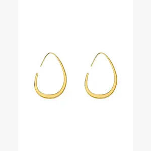 Hypoallergenic Lightweight Teardrop Hoop Earrings for Women - Brass Plated With 18k Real Gold Large Oval Pull Through Hoop Earrings Comfortable To Wear High Polished Statement Jewelry Gift for Women