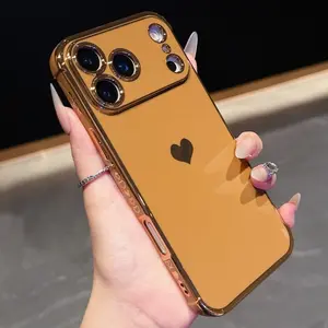 Side Electroplated Solid Heart Phone Case, Vibrant Colors, Fits iPhone X/11/12/13/14/15/16/17 Pro/pro Max/plus, Protective Design