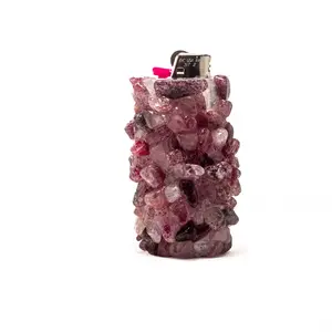 Handmade Strawberry Quartz Chip Lighter Case – Crystal-Embellished Lighter Cover