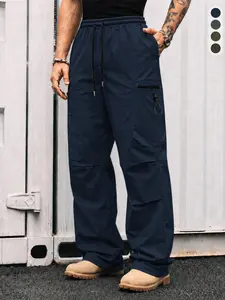 Navy blue wide-leg cargo pants, quick-drying functional style for outdoor hiking and everyday streetwear; tactical functional design, suitable for Gen Z, clean fit with a relaxed feel, retro outdoor vibe—essential for music festivals and street skateboard