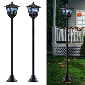 Sunface Halloween Christmas Solar Street Lights 40" Vintage Post Lamps Waterproof Outdoor Pathway Garden Decor 2 Pack