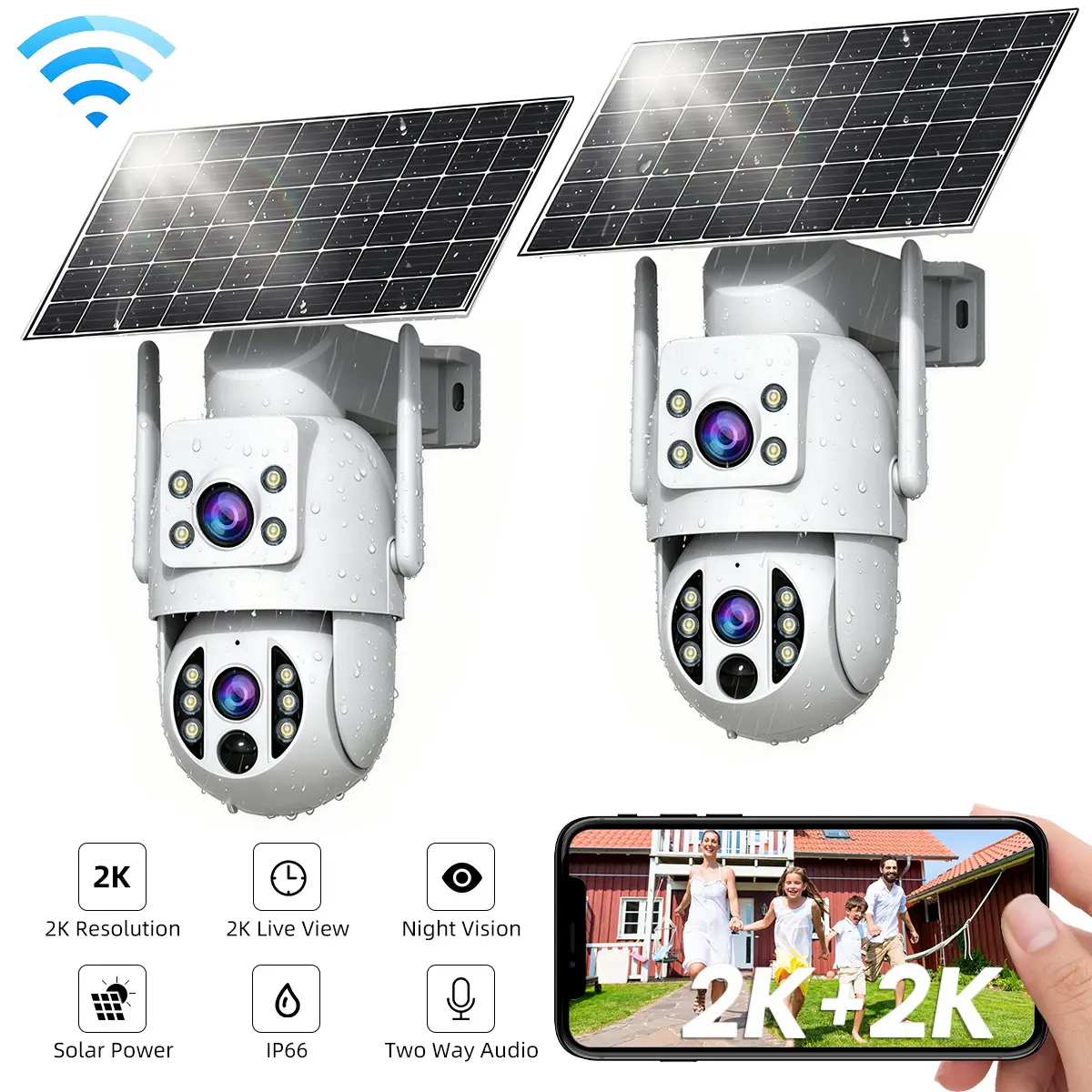 【2026 Exclusive Deal】JOOAN 2K+2K HD Solar Dual Lens Wireless Outdoor Security Camera, 360° PTZ Dual Screen(No Dead Ends), 2.4G WiFi, Spotlight, IP66 Waterproof, Color Night Vision, PIR Human Detection, Two-Way Talk, Auto Tracking, Siren Alarm, Alexa