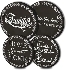 4 count Family Round Stove Burner Covers Set,2 Pieces 8 Inches and 2 count 10 Inches,Black Gas Stove Burner Covers,Electric Stove Burner Covers,Home Sweet Home Metal Stove Burner Cover Kits