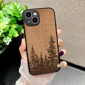 Serene Pine Forest on Wood Grain Texture Matte texture semi-transparent drop-proof and scratch-resistant protective case suitable for iPhone 17 Pro Max 17 17 Air 16 Pro 15 Plus 14 13 12 11 XS Max X/XS An excellent gift choice, Scratchresistant Cover
