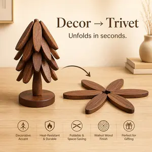 Wooden Trivets for Hot Dishes -  Coasters Set, Tree Shape Trivet With Stand, Heat-Resistant Kitchen Decor for Pots, Bowls, Coffee & Teapots-Cute Kitchen Stuff