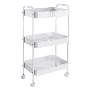 3-Tier Rolling Utility Cart with Wheels, Space-Saving Storage Organizer for Kitchen, Bathroom, Office and Dorm, Easy Assembly