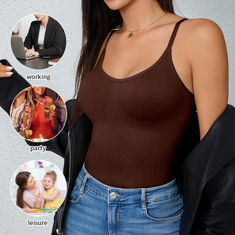 Solid Seamless Adjustable Strap Tank Tops for Women Tummy Control Shapewear Body Shaper Workout Multicolor Vest Camisole Cami Tops 7 Counts 7 Colour - Style