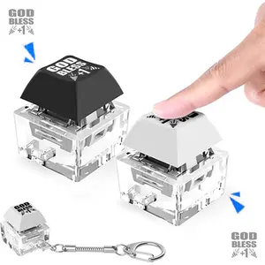 "God bless+1" Keyboard Fidget Keychain Keyboard Decompression Button Stress Relief Gifts for everyone Clicker Cool Fidgets keychain (White and Black)