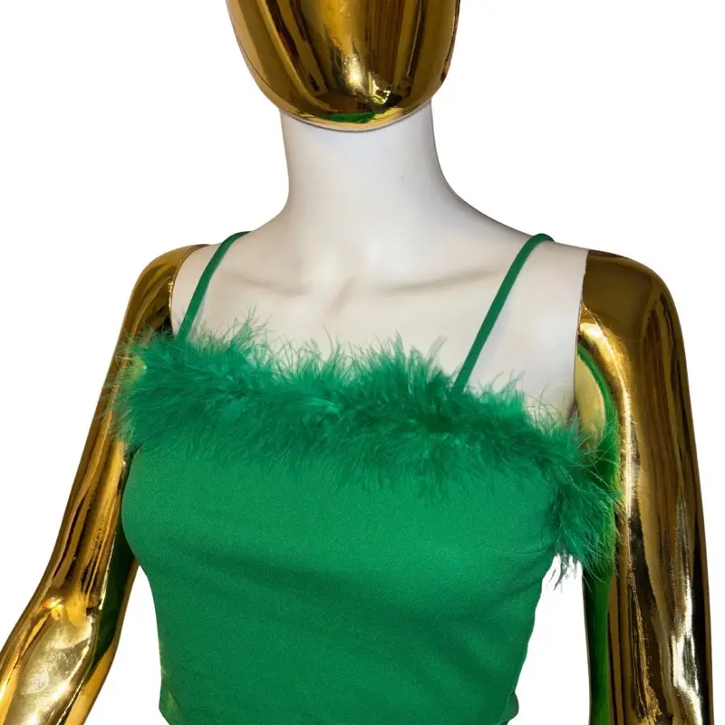 Mean Girl CropTop Green with Feather Detailing