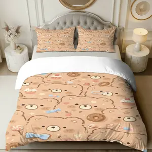3PCS Duvet Cover Set, 1 Duvet+2 Pillowcases(Without filler), Bear Cupcake Candy Star Bow theme, Christmas bedding set, Cute Cozy Soft Suitable for decoration Bedroom, Guestroom, Dorm, Living Room.
