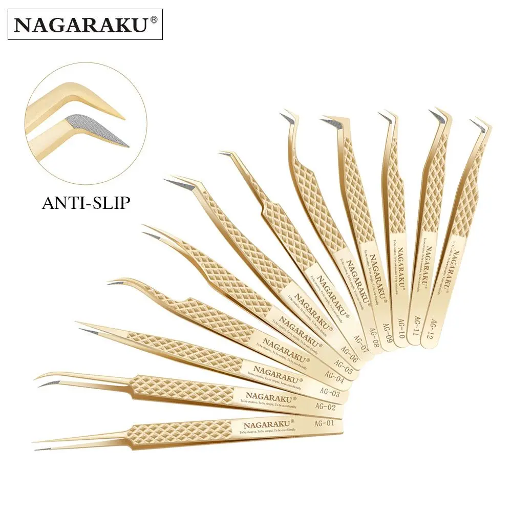 Nagaraku Fiber Tip Tweezer For Eyelash Extensions Professional Eyelash Tweezers Antistatic Straight Anti-slip Nano Technology 2026 New
