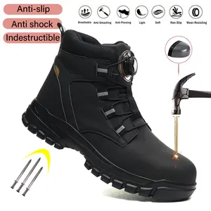 Steel Toe Shoes For Men New Rotary Buckle Work Boots Puncture-Proof Work industrial construction Safety Shoes Protective Indestructible soles Male Footwear Security Sneakers non-slip Roofing Shoes