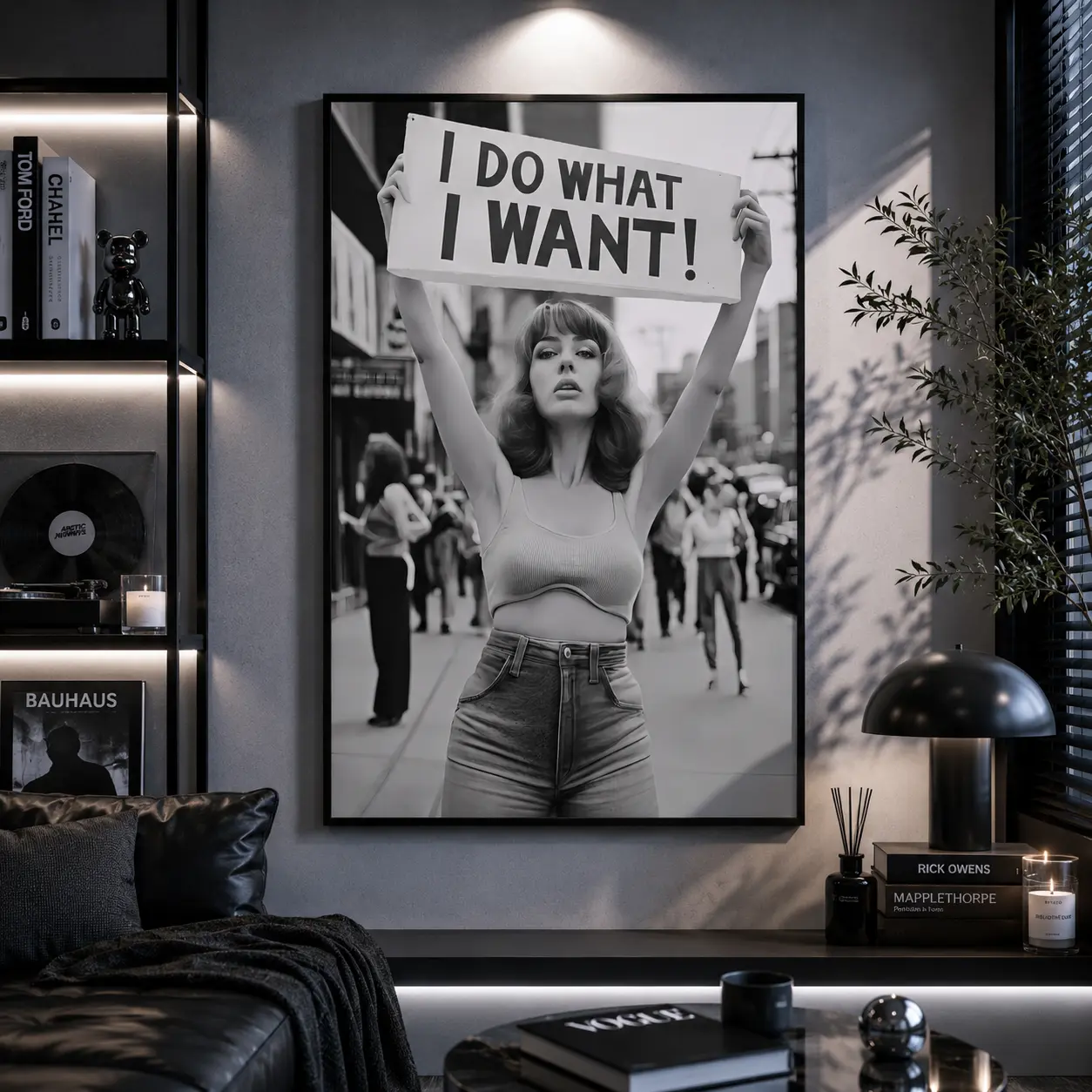 Modern Vintage Woman Freedom Canvas Painting - Unframed Retro Black White Statement Wall Art Poster, Creative Girl Power Aesthetics Picture for Bedroom Living Room
