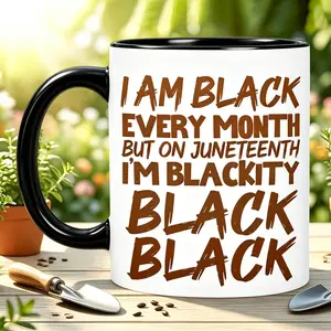 Reusable Washable Ceramic Coffee Mug - "I Am Black Every Month" Juneteenth Themed Drinkware for Men, Women, Kids
