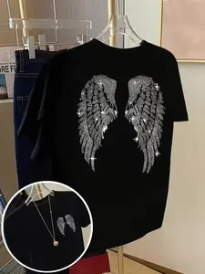 Plus Size - Casual short-sleeve T-shirt with a round neckline and graphic design in large sizes, perfect for summer casual wear, designed for women of larger sizes.