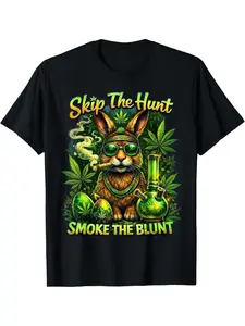 Celebrate 420 This Easter with Our 'Skip The Hunt, Smoke The Blunt' T-Shirt for Men, Casual Short Sleeve Tee Crew Neck Design, Ideal for Everyday Use And As a Holiday Gift