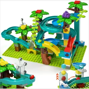 GJ   P-SMA024   Exclusive Dinosaur Marble Run Building Blocks with Trigger Gravity Hammer Track Race, Compatible Building Brick Maze Game, STEM Educational Learning Toy Super Gift for Boys Girls Ages 4-8 (Marble Run)