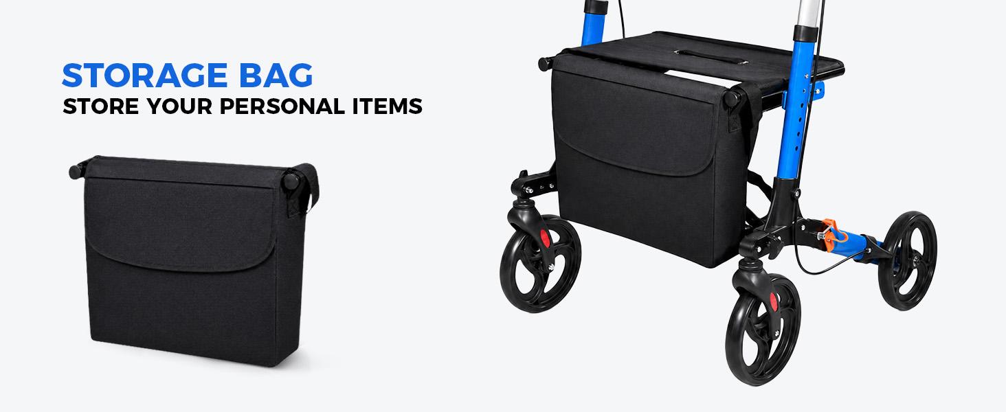 Foldable Rollator Walkers with Seat for Seniors, Big Wheels, 330 lb. Weight Capacity, Adjustable Handles and Seat Height, Lightweight Rolling Walker