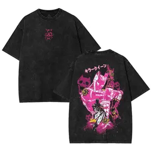 "JOJO" KILLER QUEEN Anime Oversized T-Shirt, Heavyweight Cotton Shirt Regular Comfort Fit Fabric Menswear Tshirt Clothes Top Black Casual Crewneck Streetwear Shortsleeve