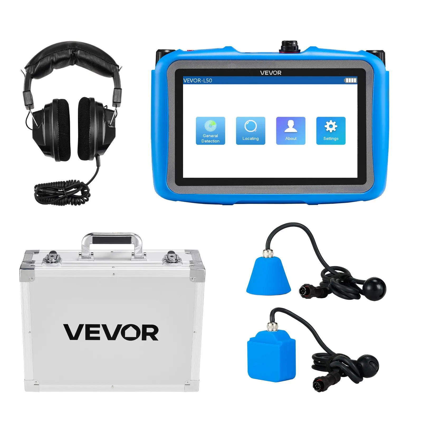 VEVOR Indoor Pipe Water Leak Detector, 1Hz-10000Hz Frequency Range, 7-Inch Touchscreen Plumbing Locator with 2 Horizontal/Vertical Sensors, Headphones, 8GB SD Card & Carry Case for Home Use