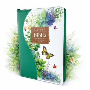 Biblia con Cierre Letra Súper Gigante 19 puntos Mediana RV1960, imit piel floral mariposa verde con índice y canto floral