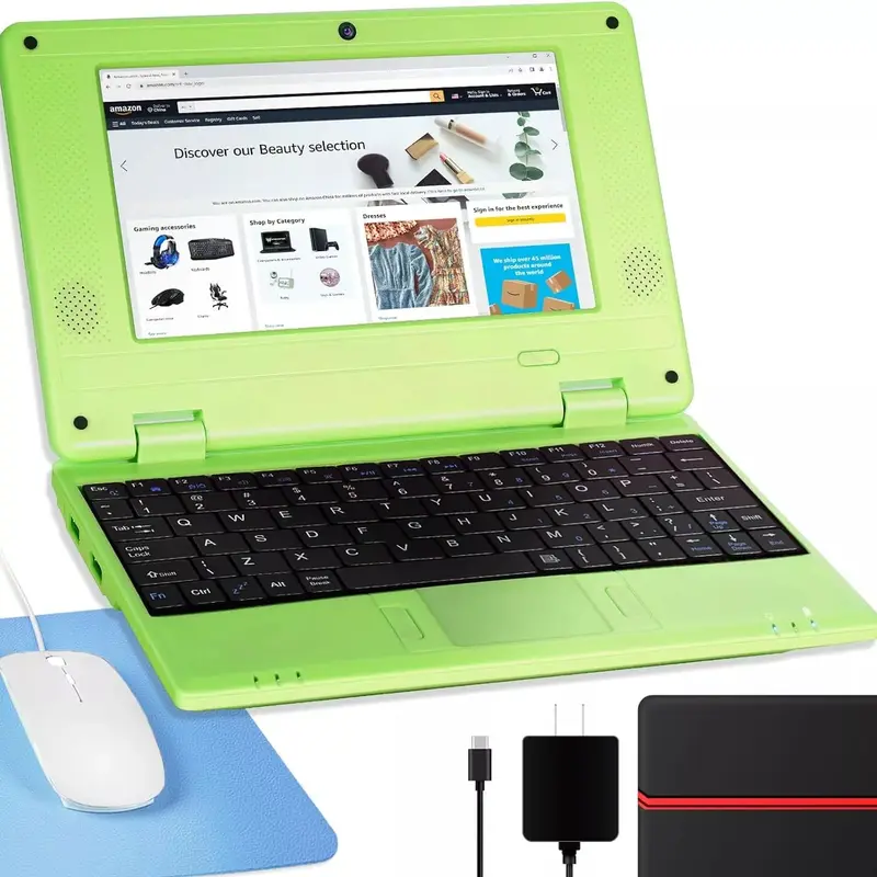 New 7-in Integrated Android 12.0 Student Laptop Netbook for Kids - 1.20 GHz Quad-Core, 2GB RAM, 32GB Storage, Built-in Webcam, 1280x800 Display, WiFi, Bluetooth, 1-Year Support for E-Learning & Casual Computing