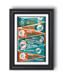 Miami Dolphins “Vintage and Modern Championship Pennants” – Classic Football Wall Art