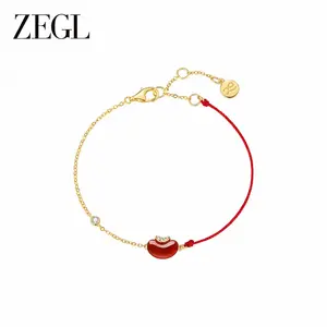 ZEGL 14k Gold Plated Red String Luck Bracelet with Zircon Love Bean | Hypoallergenic Jewelry Gift for Christmas, Valentine's Day, Mother's Day