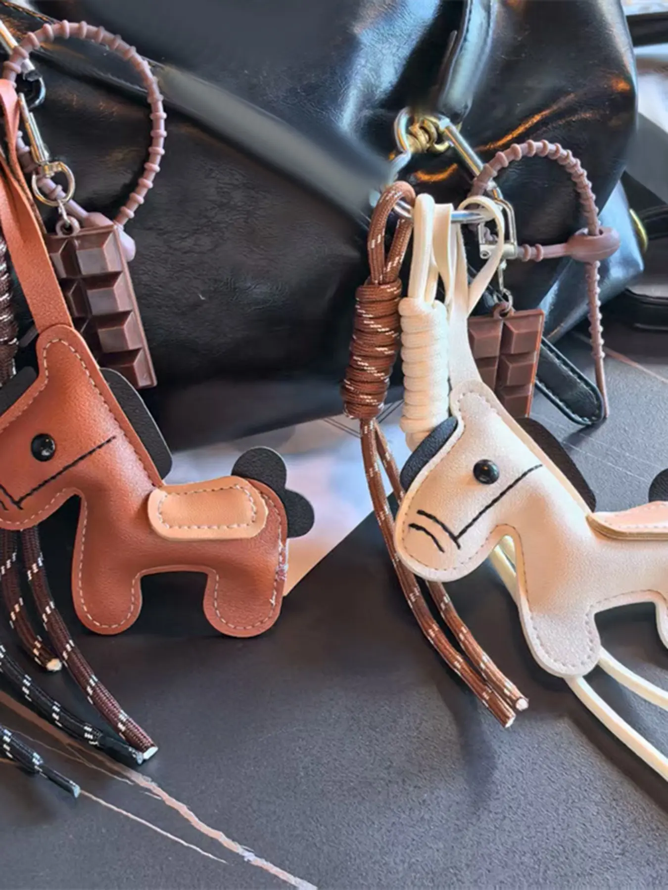 Healing style pony chocolate bag pendant, unique woven rope design, portable small pendant, exquisite and practical texture bag pendant, Cute keychain, can be used as a keychain or given to friends