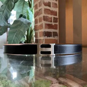 Pre-owned HERMES Black Brown Reversible Palladium H Buckle Belt SZ100(14US)