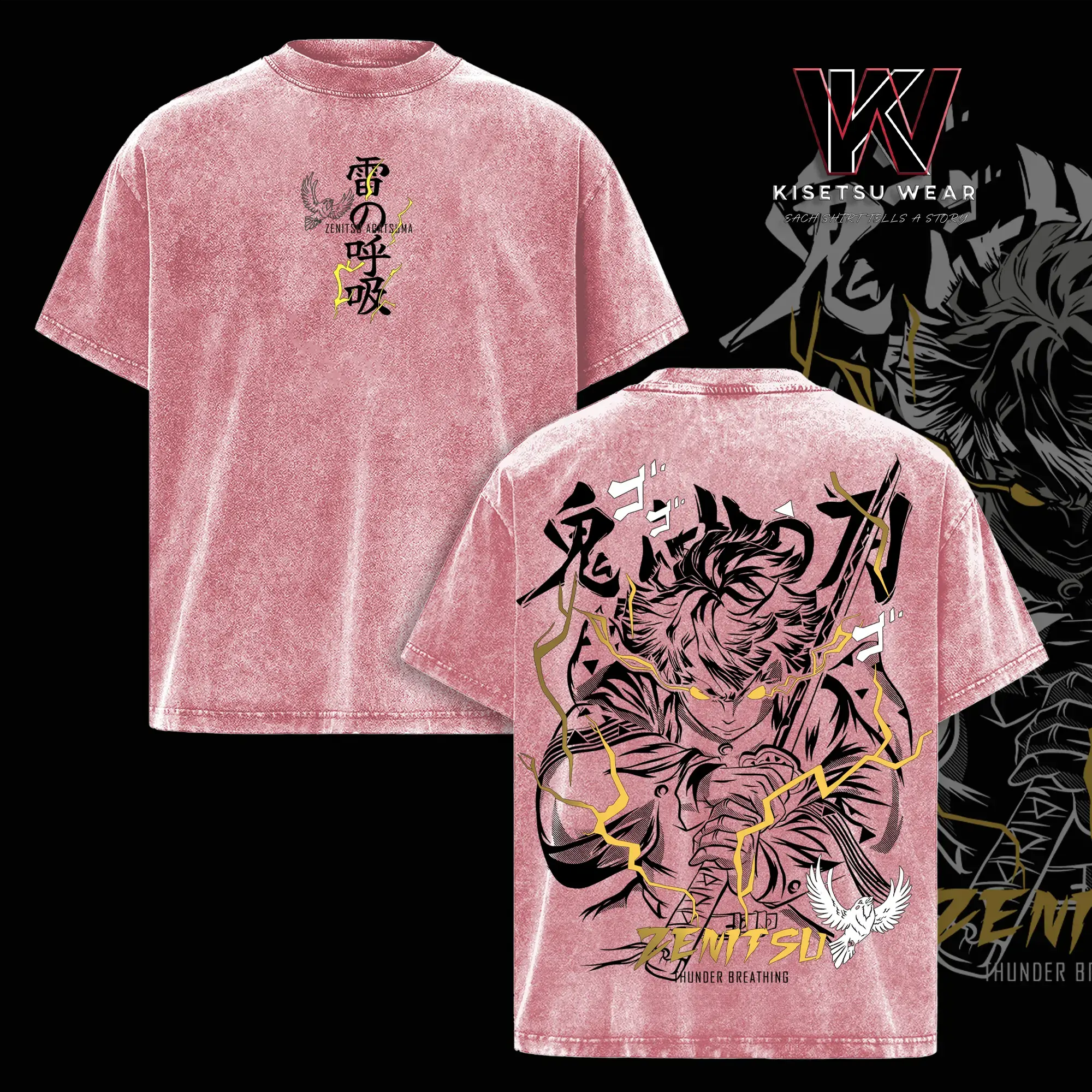 Limited Edition "Thunder Breathing" Zenitsu Agatsuma T-Shirt Demon Slayer Anime Graphic Tee Oversized Acid Washed Soft Cotton Men Shirts Anime Streetwear Casual Menswear Unisex Apparel Gift for Anime Fans Demon Slayer Merch Infinity Castle Arc Lovers