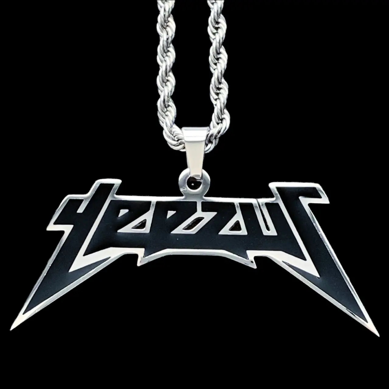 Black Yeezus Necklace 1.5" Mirror Polished Pendant Laser Carved Stainless Steel Chain Black Enamel Pendant Free Gift Included