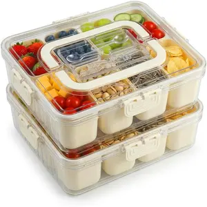 Snackle Box Container 2 Pack | Snack Box Container with Lid, BPA-Free 8-Compartment Divided Serving Tray & Snack Tray with Built-In Utensil Tray | Snack Tackle Box Organizer for Adults & Kids