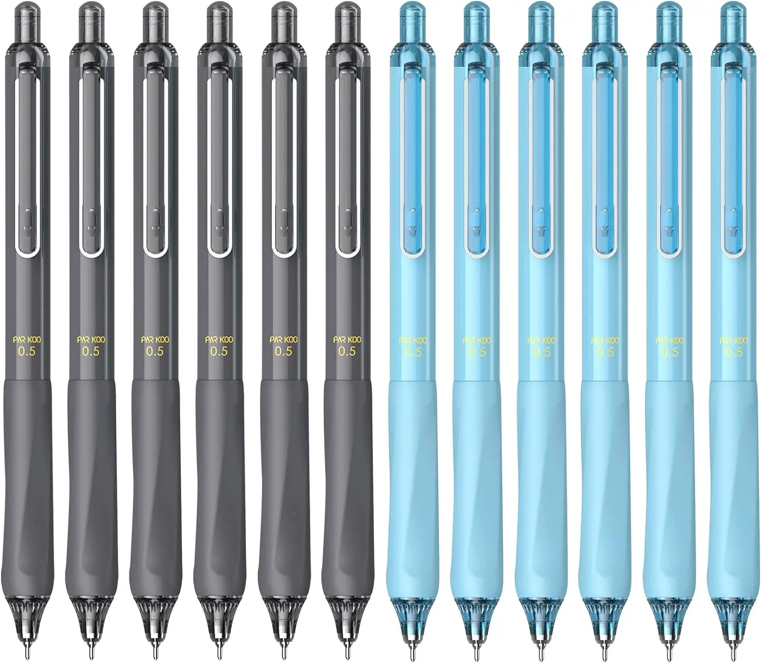 12 Pcs Gel Pens Quick Dry Ink Fine Point 0.5mm, Retractable Rolling Ball 6 Black/6 Blue Ink Pen
